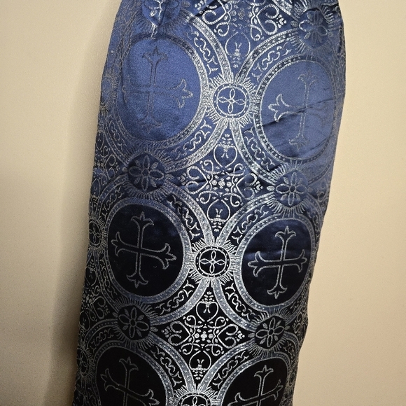 Terramina Navy Metallic Brocade Print Maxi Skirt - Picture 3 of 10